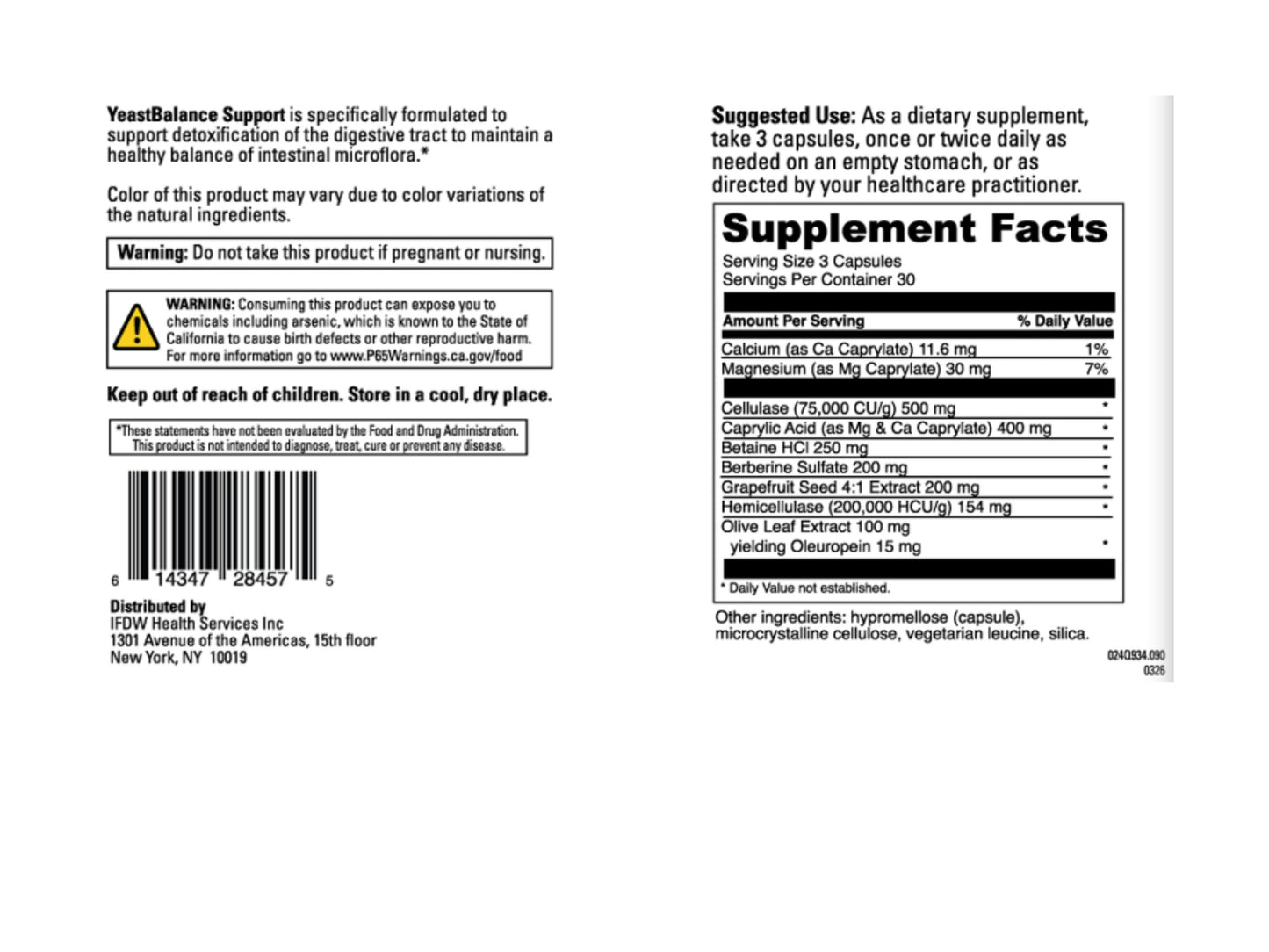 YeastBalance Support™ - 9-Ingredient Candida Support Formula - 90 Capsules