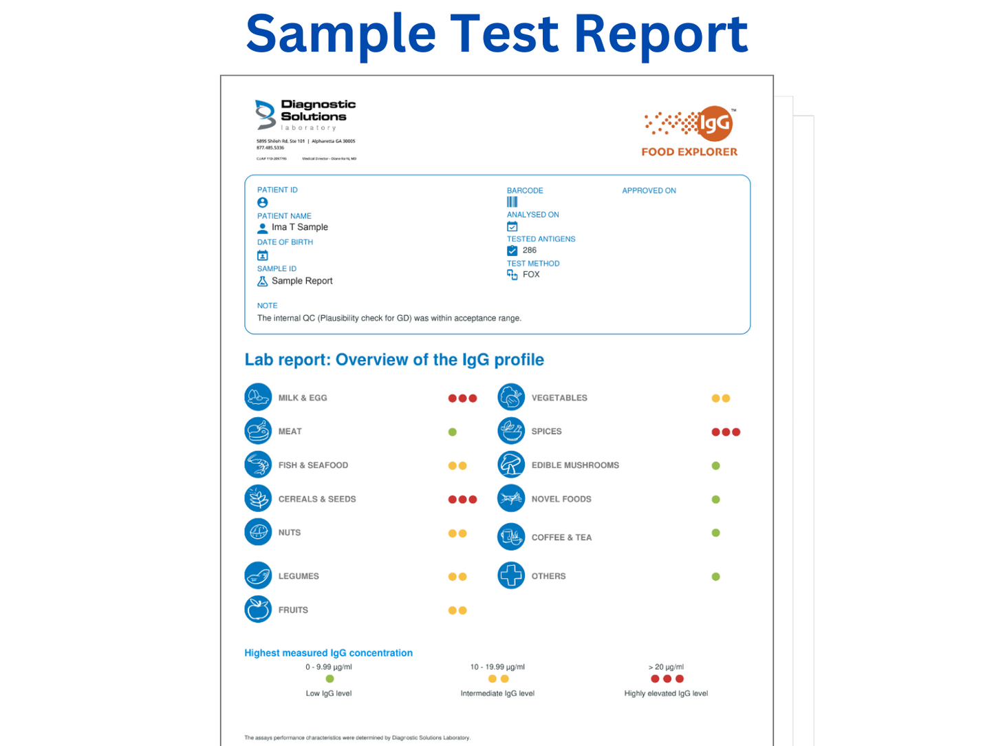 Sample Report - Food Allergy Test - IgG Food Explorer